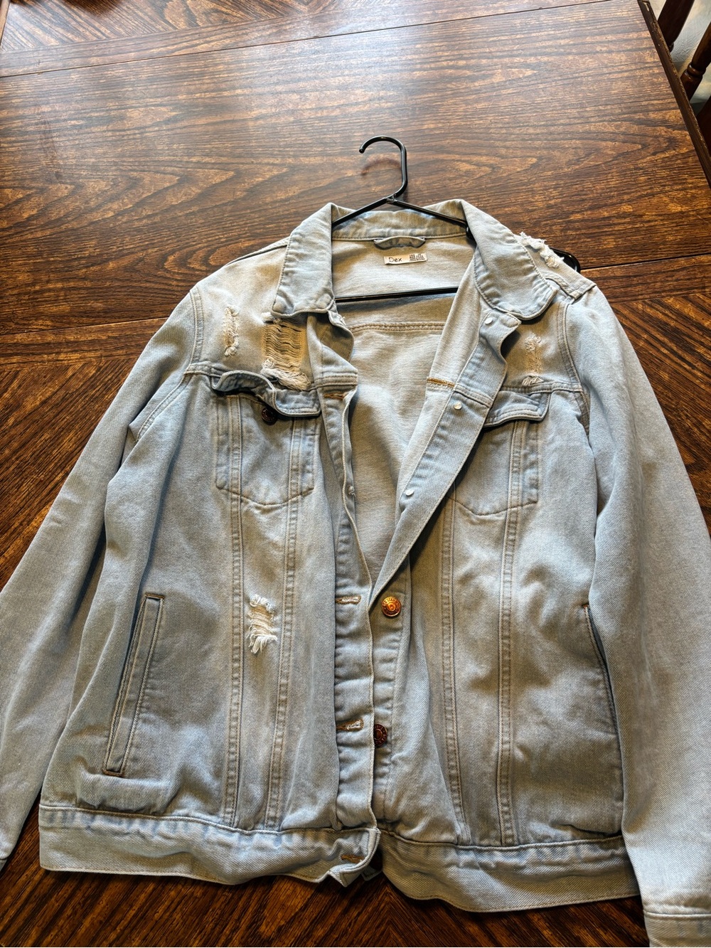 Light Wash Dis. Denim Jacket with religious print. Hallelujah praise the Lord